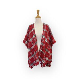 Loft Red White Plaid Poncho Wrap Size Xs/S Shawl